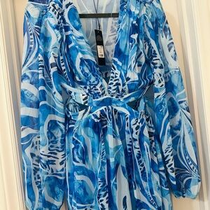 Fashion Nova Blue and White Maxi Dress